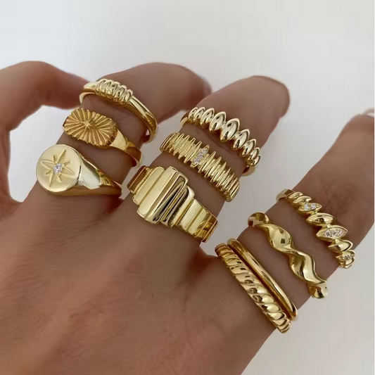 9-teiliges Ringset für Damen, 18 Karat vergoldet und mattes Silberfinish, hochwertig und minimalistisch